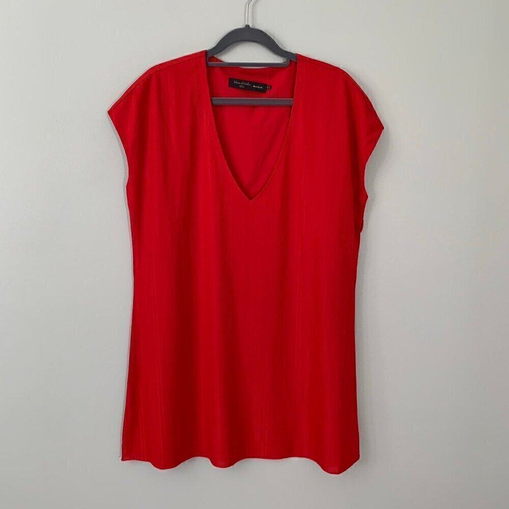 House of Harlow‎ 1960 x REVOLVE Red Pleated V-Neck Tunic Top XS Longline Blouse